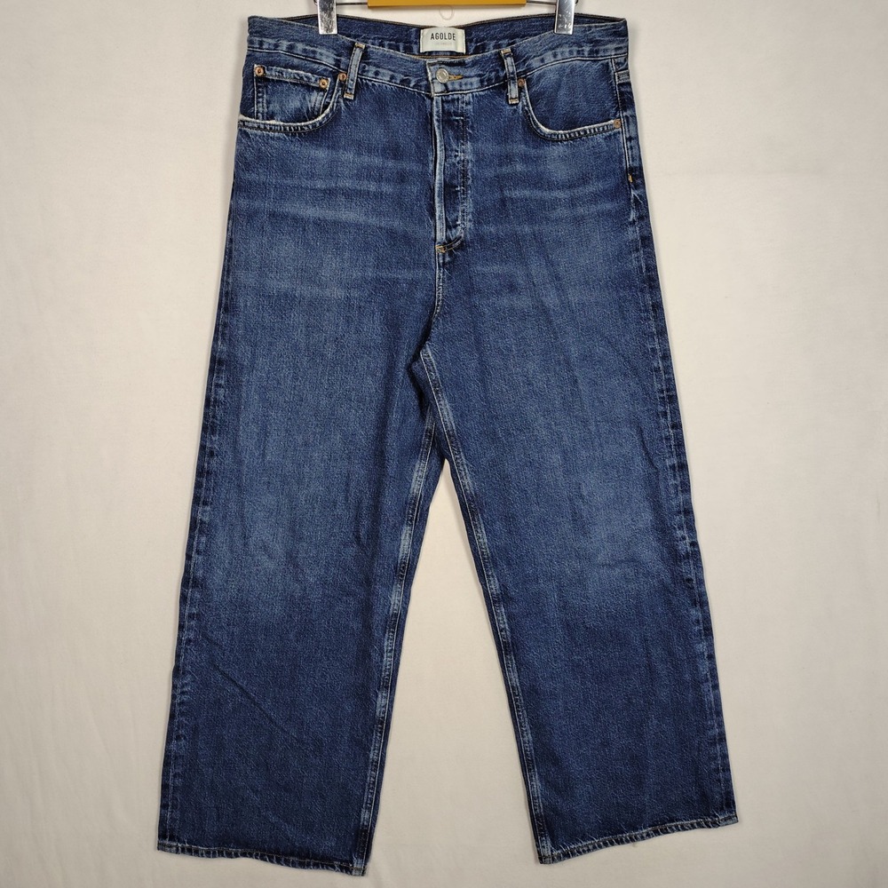 AGOLDE Ren Straight Leg Jeans Blue Denim Size 31 A9191-1604 High Rise Button Fly